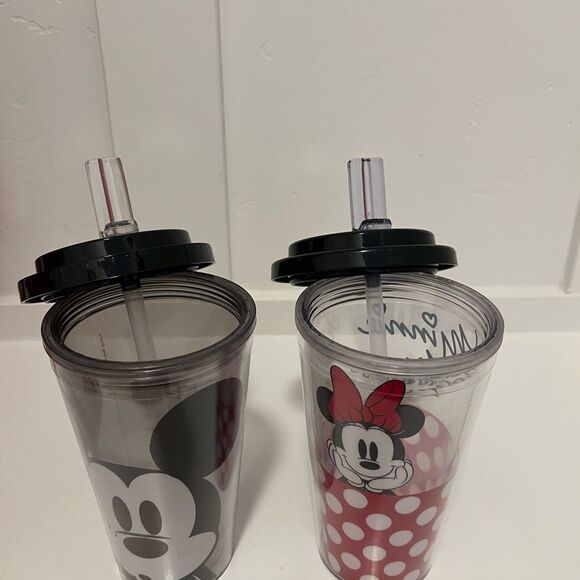 2 Disney Mickey Mouse & Minnie Mouse Flip Straw Tumbler Cup with Straw NEW 16oz - Picture 4 of 5